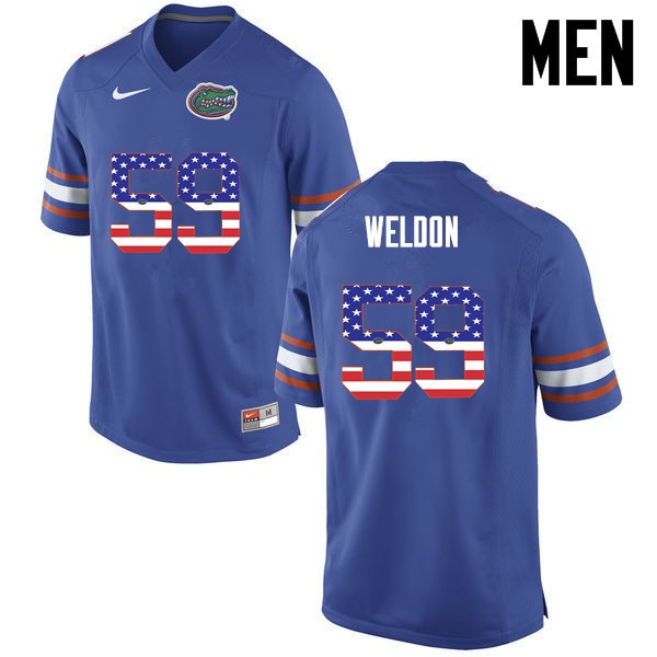 Florida Gators Men #59 Danny Weldon College Football Jersey USA Flag Fashion Blue